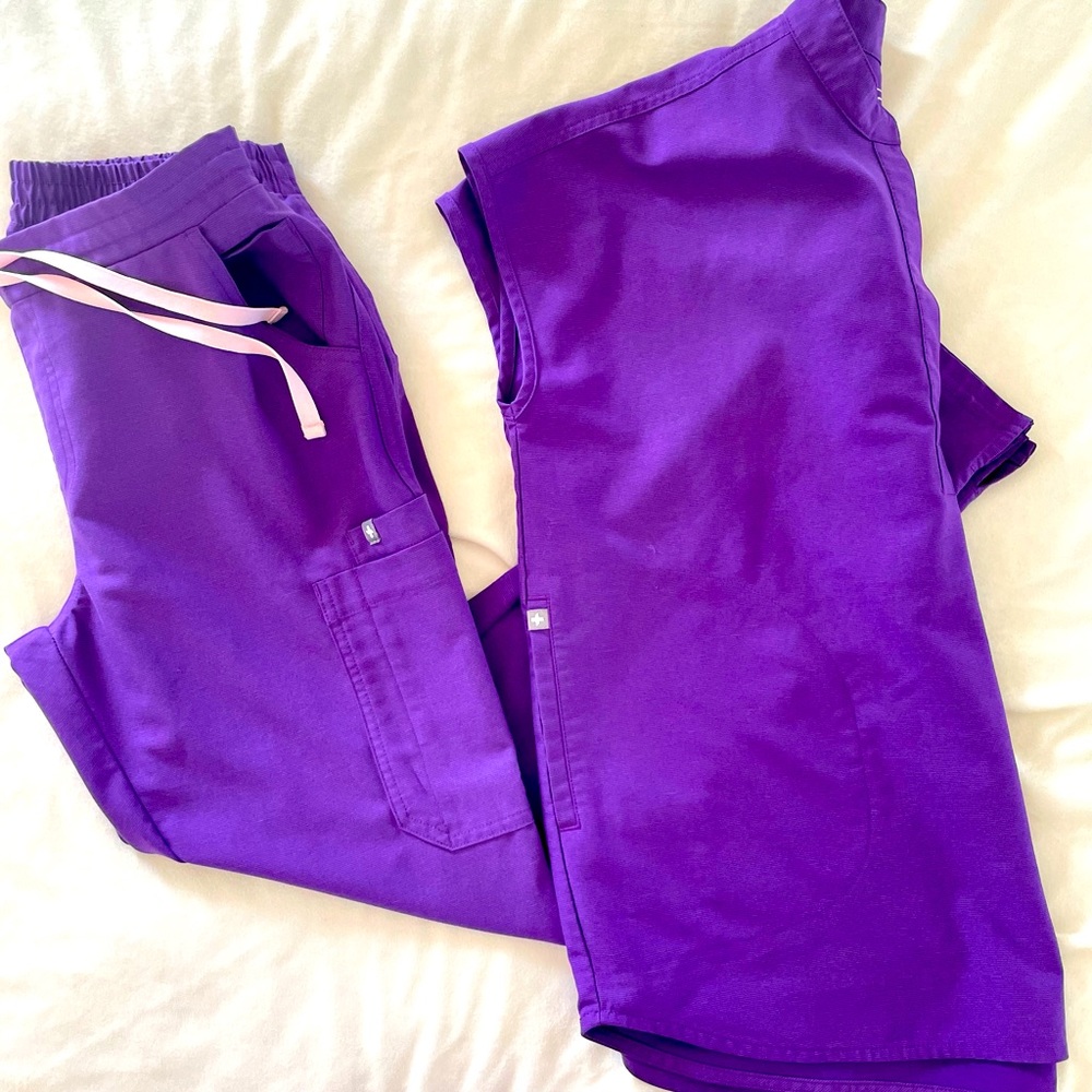 Figs scrub set-women, Ultra Violet Small Rafaela and Small Yola pants